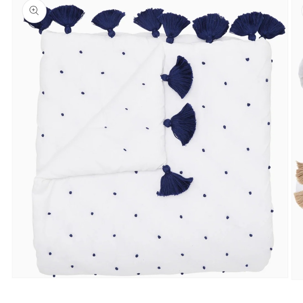John Robshaw White Throw with Blue Accents